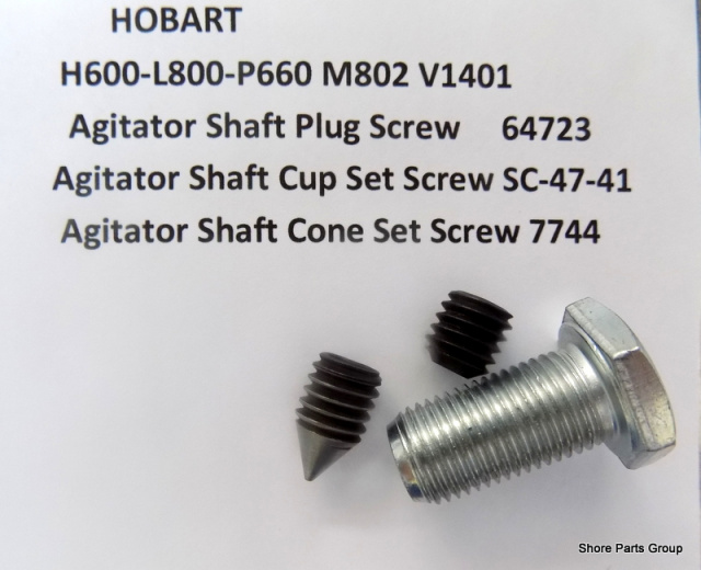 Hobart Agitator Shaft Plug Kit Screw 7744, Cone Set Screw 64723, Cup Set Screw SC-47-4 For Models H6
